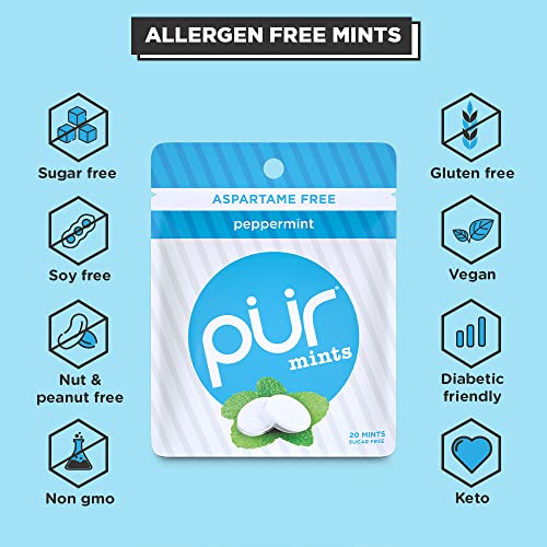 PUR Mints Sugar Free Mints 100 Xylitol Vegan, Aspartame Free