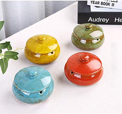 Lependor Ceramic Ashtray with Lids, Windproof, Cigarette Ashtray for Indoor or Outdoor Use,Ash Holder for Smokers,Desktop Smoking Ash Tray for Home Office Decoration - Yellow