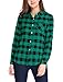 Allegra K Women's Saint Patrick's Day Roll Up Long Sleeves Buttoned Up Plaids Shirt Large Green Black