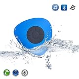 Kingkok Rechargeable Portable Outdoor Bluetooth Speaker with Premium Bass and Answering a Phone, Cute and Light Waterproof on Hand Shower Speaker Adsorbed on the Wall and Glass [Blue]