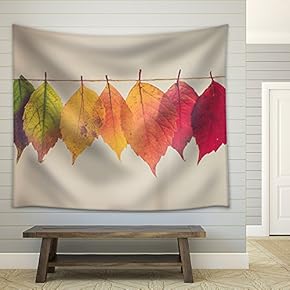 Colorful Leaves Hang on String - Fabric Wall Tapestry Home Decor - 51x60 inches