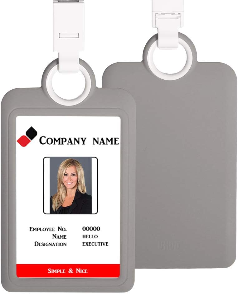 Badge Holder ID Badge Card Holder Vertical with Lanyard Silicon Neck Strap Heavy Duty ID Card Business Card Offices Supplies Gray