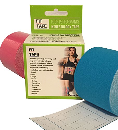 #1 Fit Tape | Kinesiology Tape : Sports Rehab Wrap | Rock Solid Therapeutic Adhesive | Supports injuries, Reduces Inflammation & Pain, Increases Blood Flow * Stabilizes Shoulder, Elbow, Ankle, Knee, Back, Neck * Perfect for Crossfit, Swimming, Etc. Kinesio Muscle & Joint Therapy* Elastic Cotton - 100% Satisfaction Guarantee!
