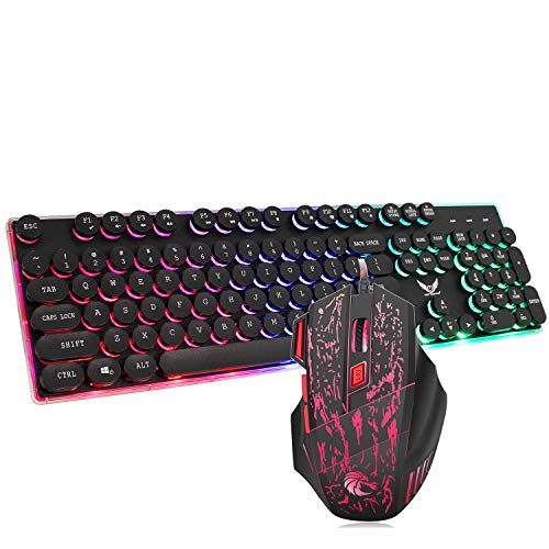 Game Keyboard and Mouse,Sunsee ZERODATE J40 Wired Keyboard Mouse 104 Keys Ergonomic for Typing Games Compatible