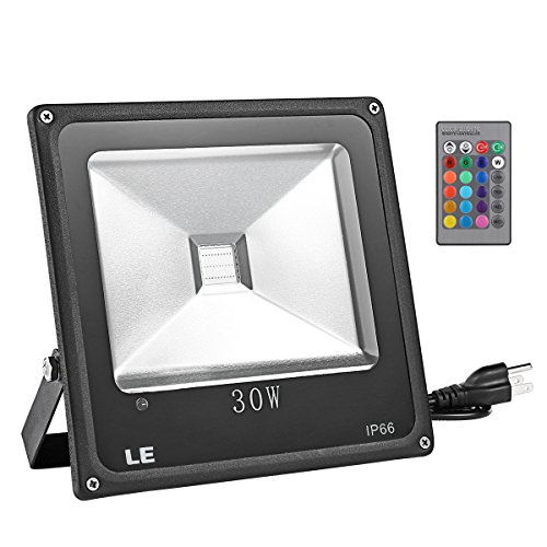 LE Remote Control 30W Outdoor RGB LED Flood Lights, Dimmable, 16 Colors Change, 4 Modes, Waterproof, Wall Washer, for Garden, Yard, Warehouse