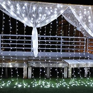 Led-lichtgordijn, 3 m, 300 leds, ijswit, lichtketting, 8 modi, voor slaapkamer, kerstverlichting, buiten, aansluitbaar…