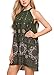 Bluetime Women's Casual Sleeveless Halter Neck Boho Print Short Dress Sundress (L, Army Green)