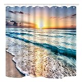 NYMB Ocean Shower Curtain, Sand Beach Wave Sea Water Pattern Set Shower Curtain, Fabric Bathroom Decorations Bath Curtains 12PCS Hooks, 69X70 Inches