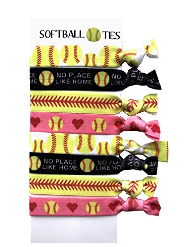8 Piece Softball Gift Hair Elastic Set - Gifts and Accessories for Players, Women, Girls, Coaches, Teams, High School Softball Teams, Women's Leagues - MADE in the USA