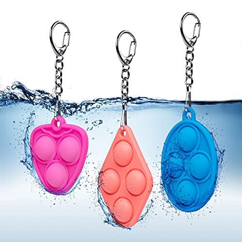 3Pcs Mini Pop Fidget Toy - Push & Pop It Packs with Keychain Simple Dimple Toys for Kids Teen Adults,Help Relieve Stress