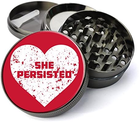Expression Gifts 5 Piece Heart Design She Persisted Spice Tobacco Herb Grinder with Pollen/Keef Catcher, Nevertheless, She Persisted, X-Large