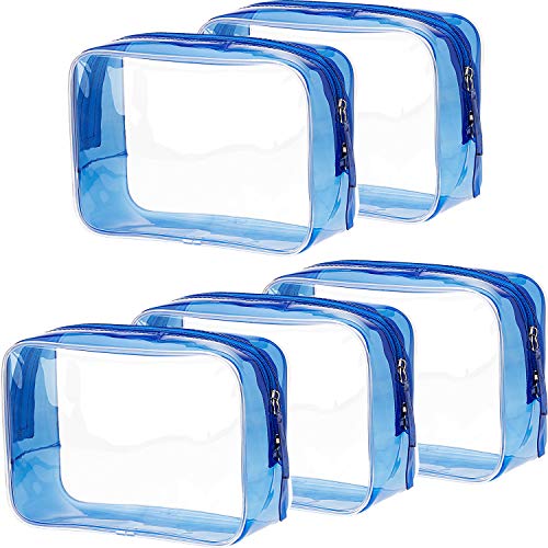 Pangda 5 Pack Clear PVC Zippered Toiletry Carry Pouch Portable Cosmetic Makeup Bag for Vacation, Bathroom and Organizing (Small, Blue) 1 Pangda 5 Pack Clear PVC Zippered Toiletry Carry Pouch Portable Cosmetic Makeup Bag for Vacation, Bathroom and Organizing (Small, Blue)