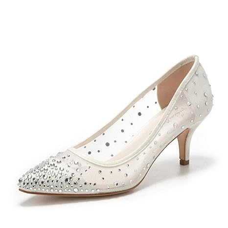 Strass wies High Heels Damen Flache Schuhe 6cm durchsichtig Party Hochzeitsschuhe (Farbe : Weiß, größe : 36 2/3 EU)
