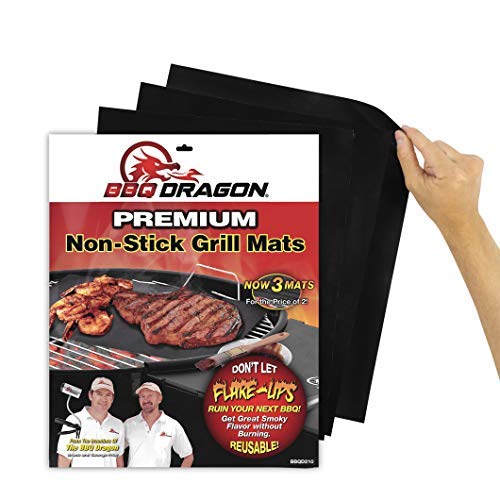BBQ Dragon Grill Mats Set of 3, Black, Heavy Duty Large Reusable, Grill Pans Non Stick, Charcoal BBQ, Barbecue Grilling and Baking Accessories for Grilling, Easy Clean