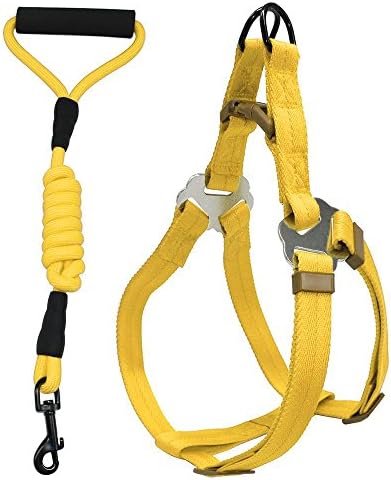 Blytieor Durable Safe Strong Rope Dog Leash and Soft Adjustable Dog Harness Set(Yellow S)