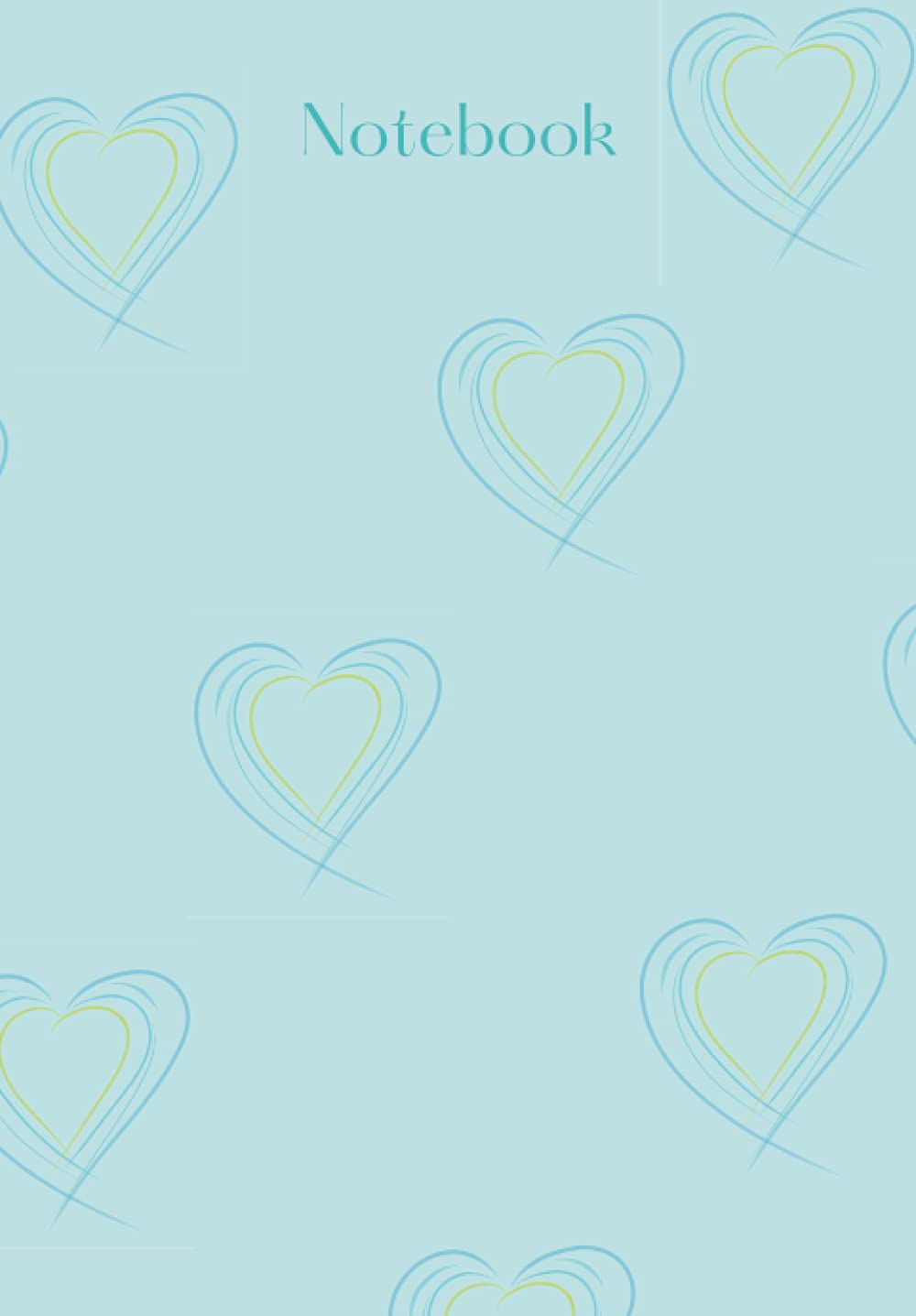 Notebook: Heart motif, 6.69" x 9.61", lined, blue and yellow