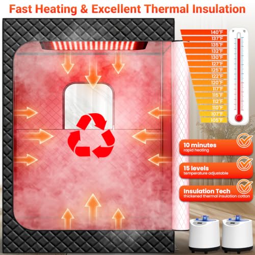 2 Person Sauna Portable Infra-red Sauna Box, Upgraded Home Sauna Tent with 160 LEDs Dual 660nm & 850nm RedLight, 2 Steamers, 5-Layer Waterproof, 99-Min Timer & Remote for Relaxation