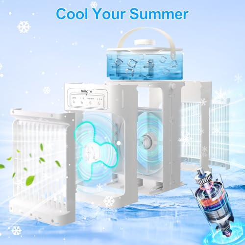 Portable Air Conditioner Cooling Fan, 1100ML Air Conditioning Unit with 3 Wind Speeds, Personal Air Cooler Fan with 7 LED Light, 2-8 Adjustable Timer, 3 Cool Mist Modes Ice Fan for Bedroom Car Office