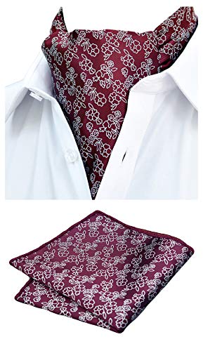 MOHSLEE Men's Paisley Floral Ascot Woven Silk Cravat Neckties Pocket Square Set
