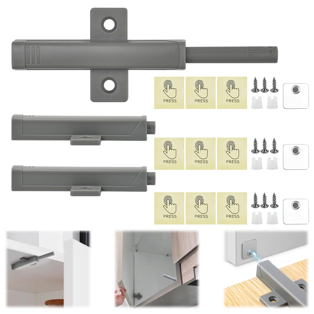 ADERTOS 3 Pack Push to Open Door Catches Heavy Duty Push to Open Magnetic Door Catch Door Push Opener Latch Touch Open Door Closing for Kitchen Cupboards Closet Wardrobe Closure, 45 N Spring Release