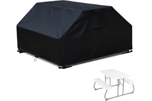 YANGSHILEI Kids Picnic Table Cover With Bench Covers Compatible Lifetime Kids Picnic Table Outdoor Waterproof, Dustproof, UV Protection,Toddler Picnic Table Cover,Kids Patio Furniture Cover- Black