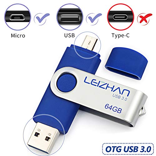 leizhan USB Flash Drive 32GB USB 3.0 Micro Pendrive for Samsung Galaxy S7 S6 S5 S4 S3, Xiaomi,LG,Sony, One-Plus,HTC, Meizu,Blue
