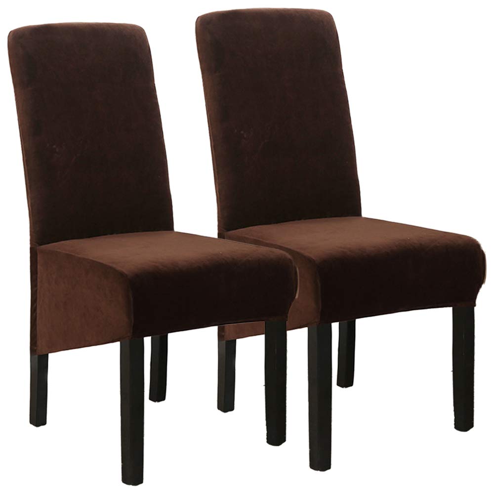 YOFASEN Chair Covers - Stretch Chair Covers for Dining Room Set of 2 Velvet Large Dining Chair Slipcovers, Coffee(Set of 2)