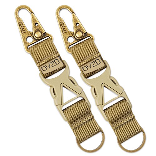 DYZD Tactical Gear Keychain Clip 100% Nylon Belt Key Chain Tactical Key Holder Quick Release Buckle Key ring Outdoor Keychain (Pack of 2 Khaki)