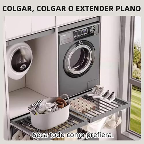 Hoconnie Hidden Washing Machine Clothes Airer Removable Clothes Airer Space Saving Soft Close Depth 540mm Width 610-660mm White