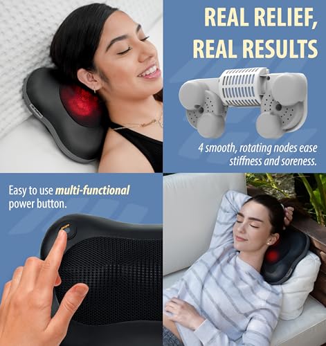 Zyllion Shiatsu Back and Neck Massager with Heat - 3D Electric Kneading Deep Tissue Massage Pillow for Chair, Car, Shoulders, Leg, Foot, Black, ZMA-13