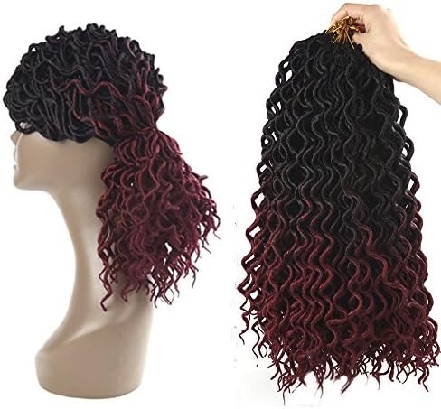 HQI Curly Faux Locs 6 Pack 24 Strands Deep locs Goddess Crochet Hair Dreadlock Kanekalon Braiding Long Hair (18 inch, T1B/BG)
