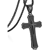 jiamiaoi Cross Necklace for Men Surgical Steel Mens Cross Necklace 316L Stainless Steel Cross Pendant Necklace in Color Silver/Black/, Nickel Free Steel Cross Necklaces Chain 22In-26In