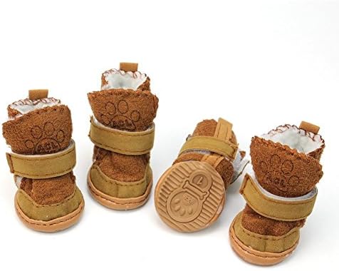 Tzou Puppy Cotton Blend Winter Snow Warm Walking Boots, Small, Khaki, 4-Pack
