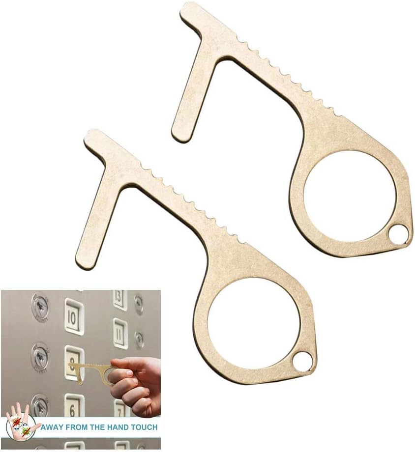 DTgirl Contactless EDC Door Opener, Brass No-Touch Door Opener, Easy to Carry, Key Tool for Outdoor Public Door Handle Touchscreen Button, Keep Hands Clean (2)