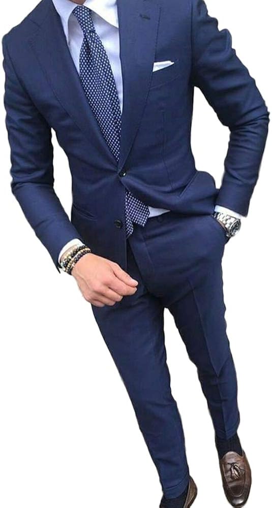 Newdeve Men S Navy Blue Formal Business Suits 2 Pieces Slim Fit Sets At Amazon Men S Clothing Store