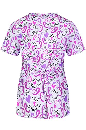 MedPro Women's Printed Short Sleeve Mock Wrap Medical Scrub Top Hot Pink M