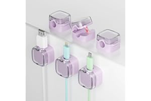 BRAMMH 6-Pack Magnetic Cord Holder, Cord Holder with Strong Magnetic Lid, Holds Cables Firmly, 7 mm Charger Holder & HDMI Cord Organizer Clips, Strong Adhesive Pad (Purple)