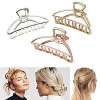 VinBee 3 PACK Large Metal Hair Claw Clips Hair Catch Barrette Jaw Clamp for Women Half Bun Hairpins for Thick Hair (Silver + Gold + Rose Gold)