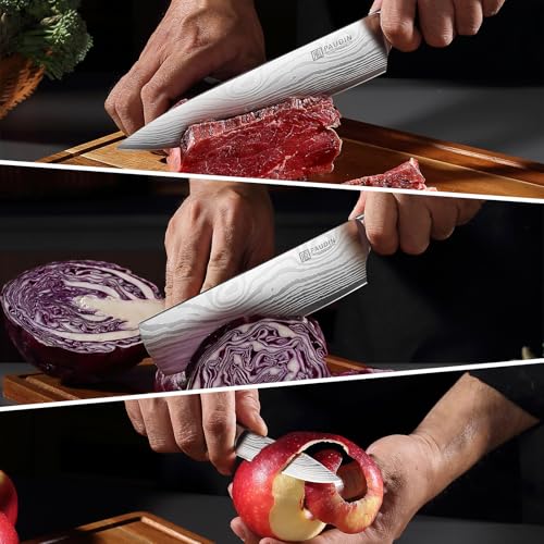 PAUDIN Juego de Cuchillos de Cocina 3 Piezas - Acero Inoxidable de Alto Carbono 5Cr15MoV, Mango Ergonómico de Pakkawood - Set Profesional para Familia y Restaurante - Incluye Caja de Regalo