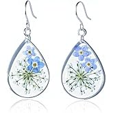 handmade Forget-Me-Not Earrings - Hypoallergenic Pressed Flower Dangle Earrings for Women, Ideal Gifts for Mother/Daughter/friend