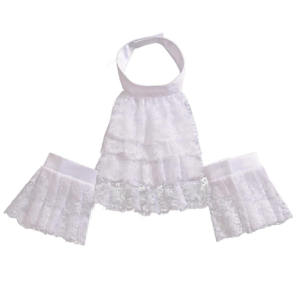 BLESSUME White Colonial Lace Jabot Cuffs Set Costume Accessory (Big White Jabot Cuffs Set)