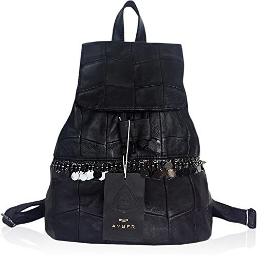 Avber Western Style Lambskin Backpack School Bag Notebook Pack Fringe BackPack Black