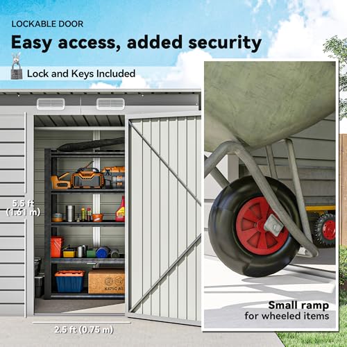 Outsunny 6' x 4' Outdoor Storage Shed, Easy to Assemble Galvanized Metal Garden Shed, Waterproof Tool Shed with Lockable Door and 2 Vents for Backyard, Lawn, Patio, Light Grey