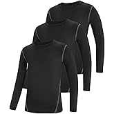 Sanke Boys Compression Shirt Long Sleeve Youth Athletic Undershirt Football Baseball Quick Dry Baselayer (1 or 3 Pack)