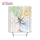 Anzona Waterproof Custom Fabric Bathroom Colorful Tree Art Print Four Seasons Shower Curtain 60x 72IN For Bathroom