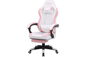 JKOOK Gaming Chair with Footrest, Multifunctional Desk Chair with Linkage Armrest, PU Leather, Video Game Computer Chairs wit