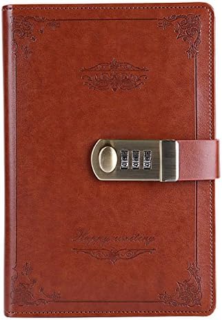 iPlanner Retro Vintage PU Leather Password Notebook Writing Planner Organizer with Combination Lock, Password Lined Wire Binding Diary Personal Sketchbook with Pen Holder, A5 Size 215x150mm
