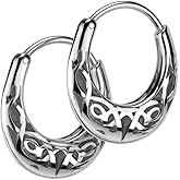 16GA 316L Stainless Steel Celtic Tribal Knot Tapered Hoop Earrings, Sold as a Pair