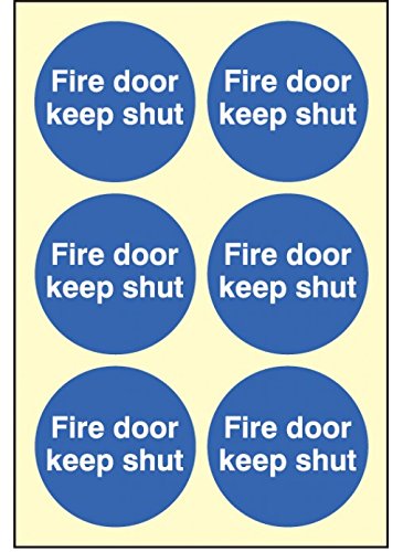 Caledonia Signs 59690 Fire Door Keep Shut Label, Photoluminescent, 65 mm Diameter (Pack of 6)