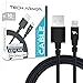 Tech Armor Lightning to USB Sync/Charge Cable Compatible with iPhone or iPad, Made with Kevlar -Tough-Braided Extra-Strong Jacket - Apple Certified - Black, 2 Feet